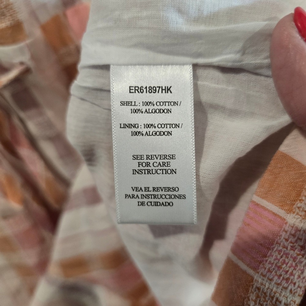 EN CRÈME Plaid Button Up Drawstring Waist Romper Pajama Style Pink Orange SIze L - Picture 4 of 6